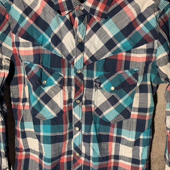 TRUE RELIGION Georgia Plaid Shirt Pearl Snap distressed elbow - Picture 2 of 11